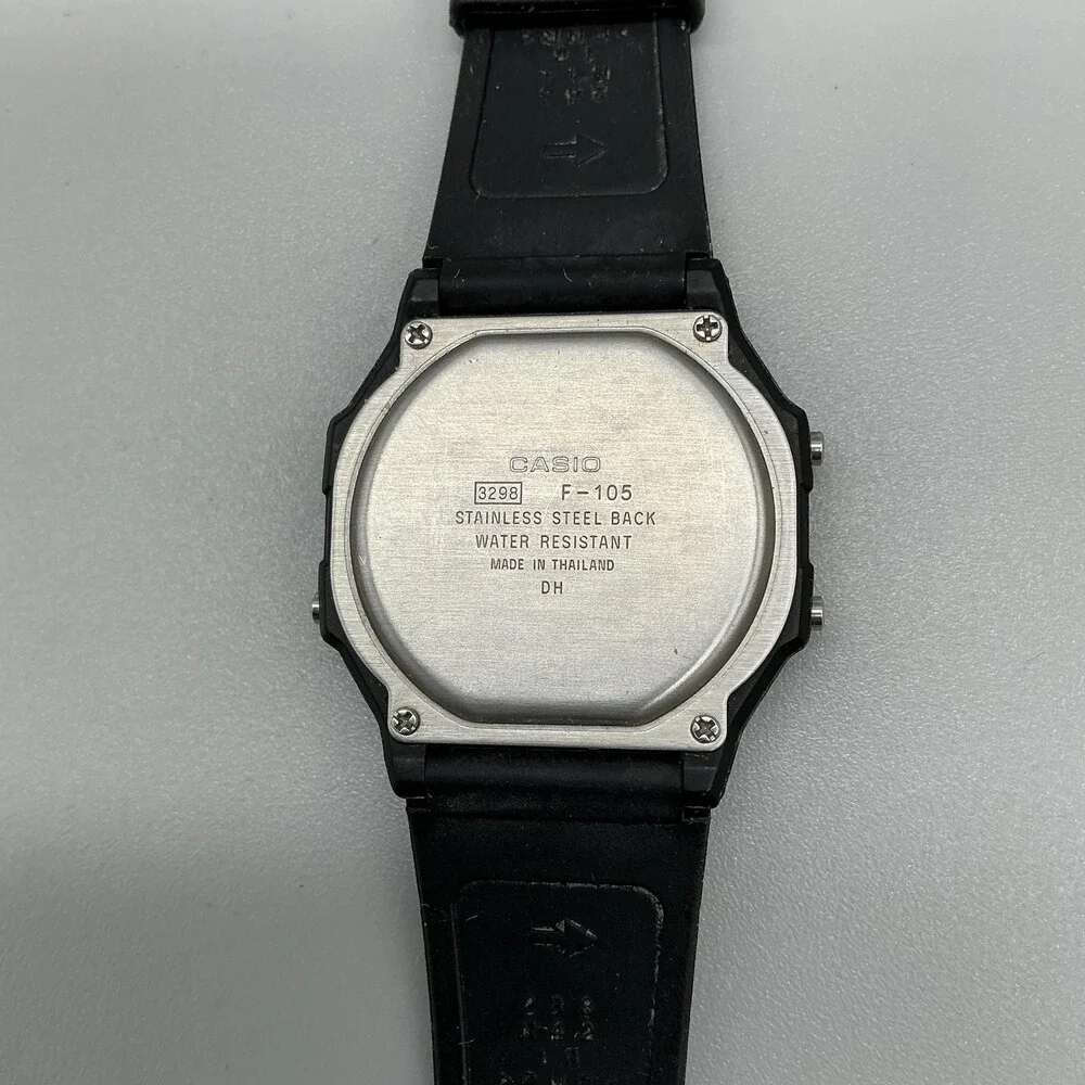 Casio 3298 F-105 Mens Watch 35mm Digital Black Resin Alarm Chrono Illuminator